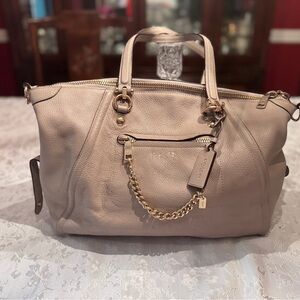Coach Beige Leather Satchel with Gold Accents
